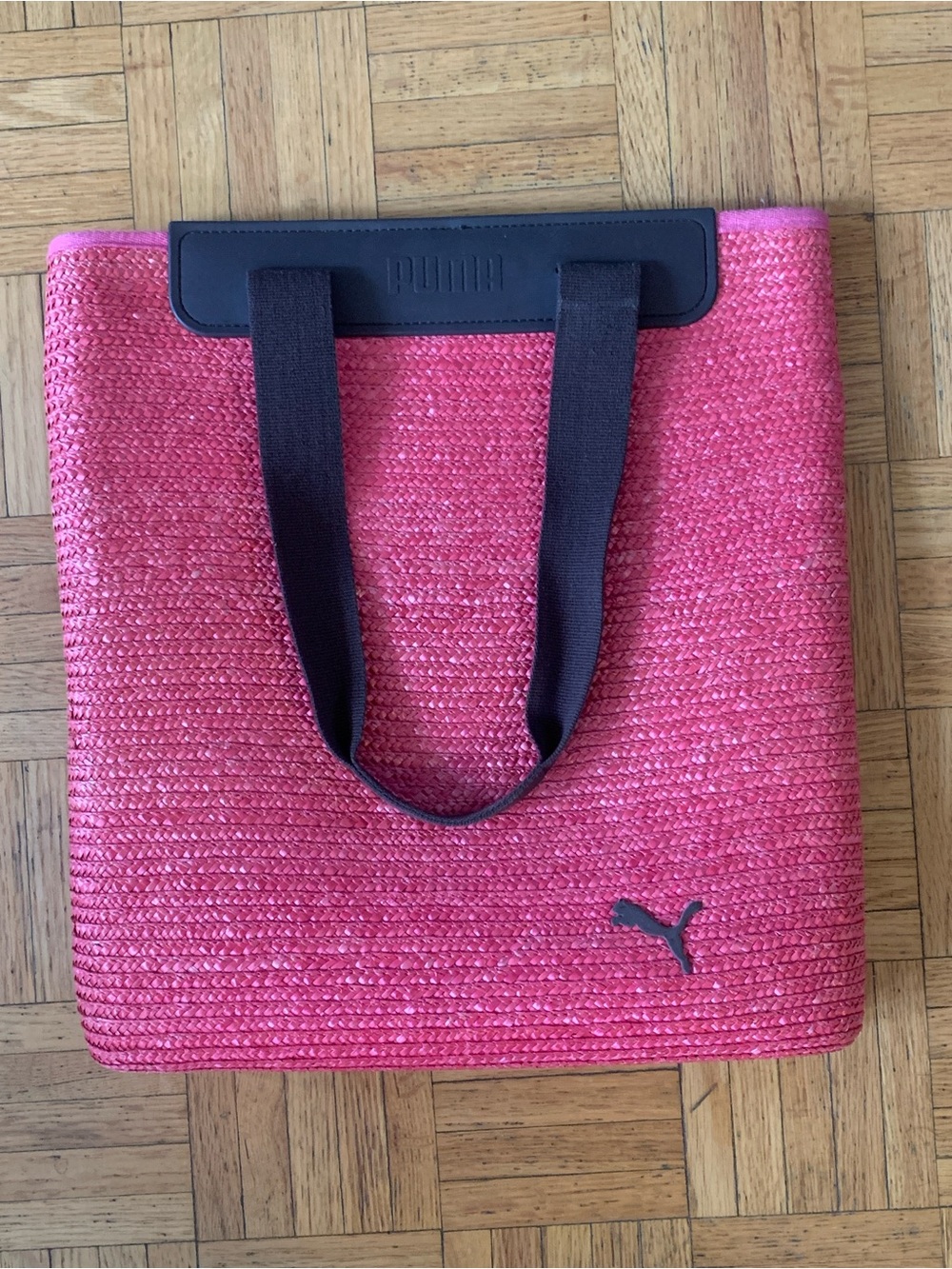 PUMA Pink Woven Tote with Brown Straps